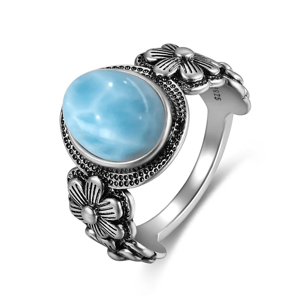 Bague Fiançailles Pierre de Lune, Petite Fleur Argentée