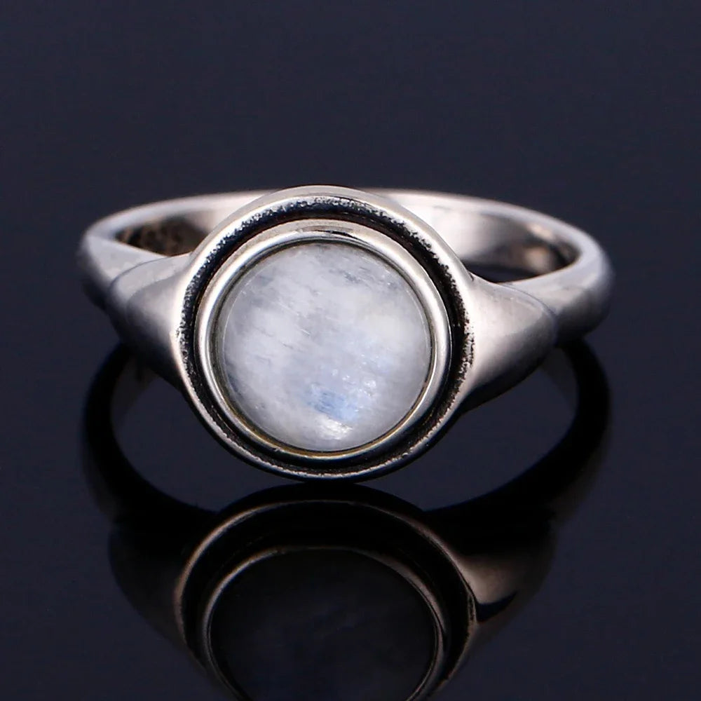 Bague Pierre de Lune Vintage, Grande Pierre Ovale Argentée