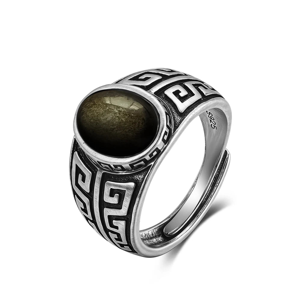 Grosse Bague Pierre de Lune Ovale 10x14 mm, Rétro Argentée