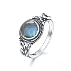 Bague labradorite argent 925, reflets bleu-vert du cabochon