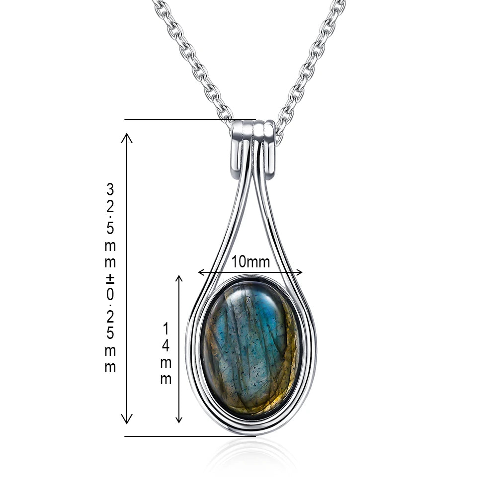 Pendentif Labradorite Bleue Ovale 10x14 mm, Argenté