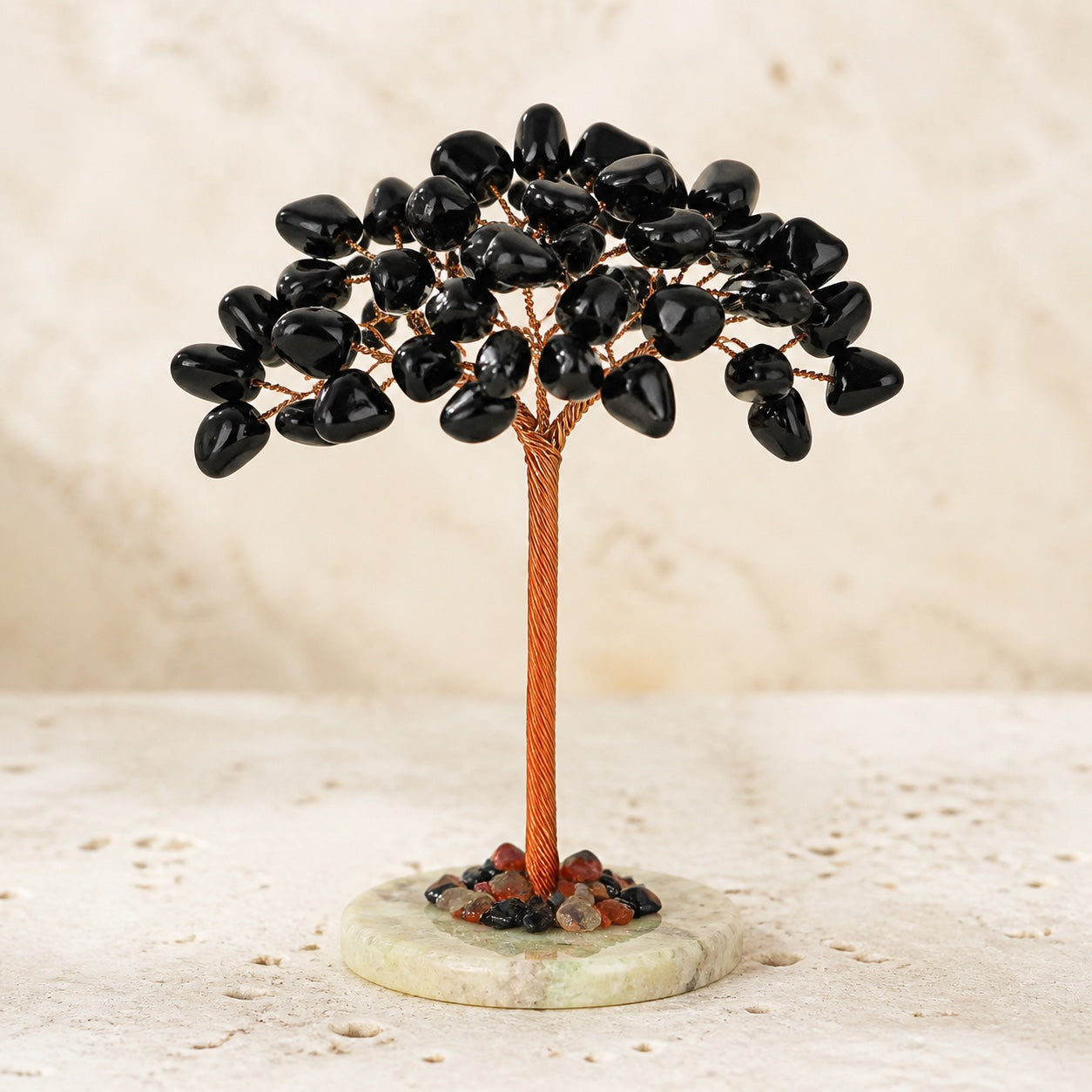 Arbre de Vie en Pierres Naturelles — Décoration Feng Shui — Obsidienne Noire