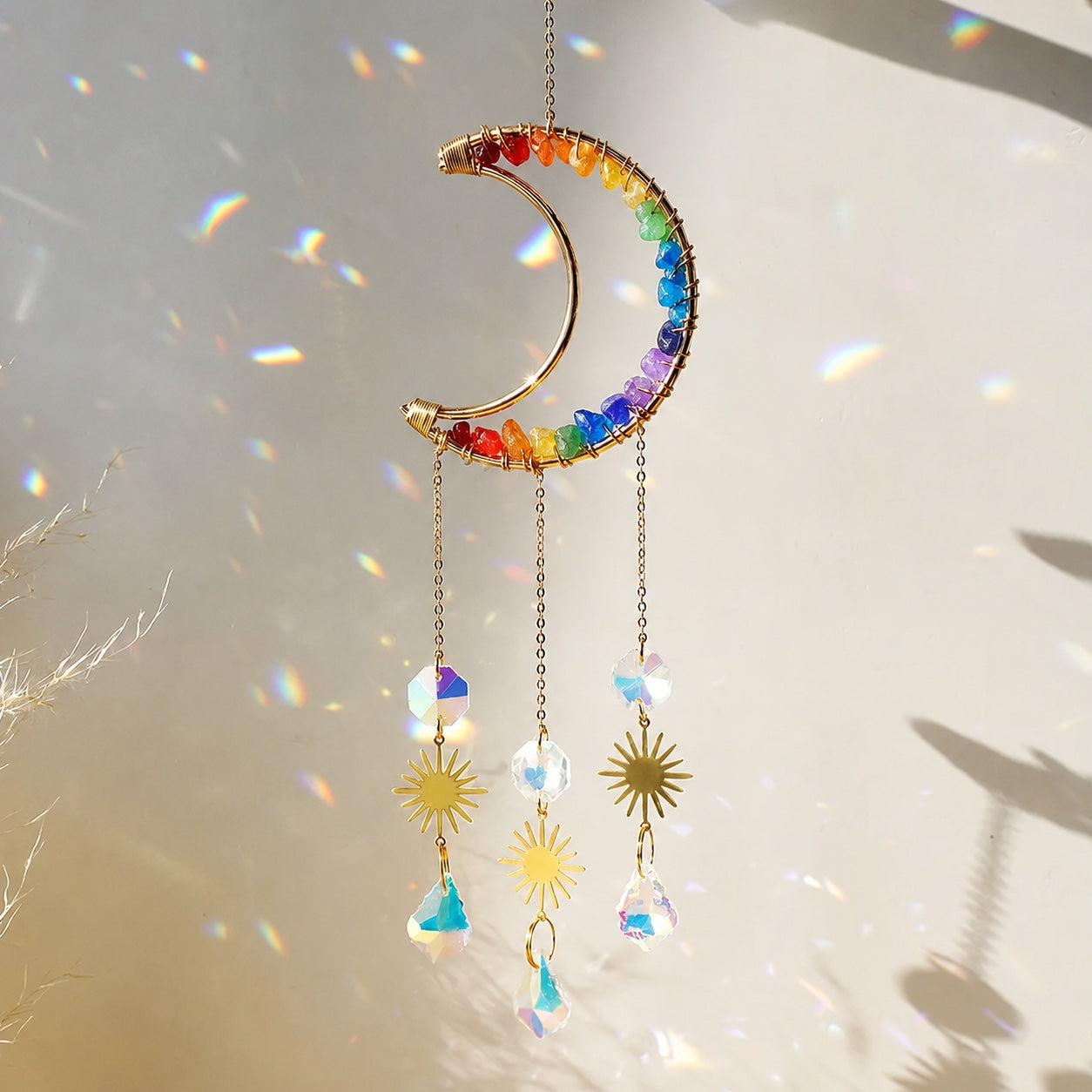 Attrape-Soleil Améthyste et Cristal — Suncatcher Lune — Lune Sept Chakras