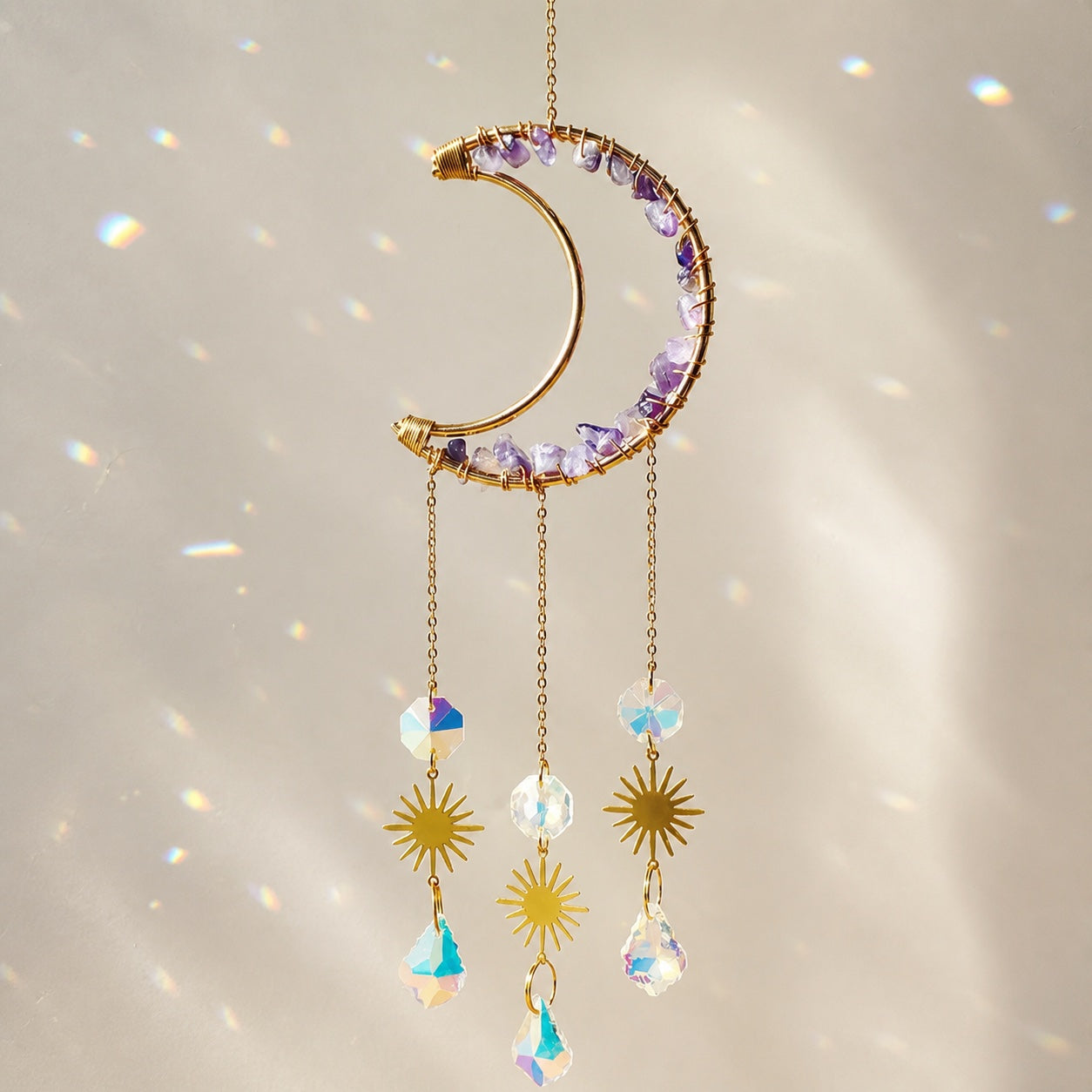 Attrape-Soleil Améthyste et Cristal — Suncatcher Lune — Lune Améthyste