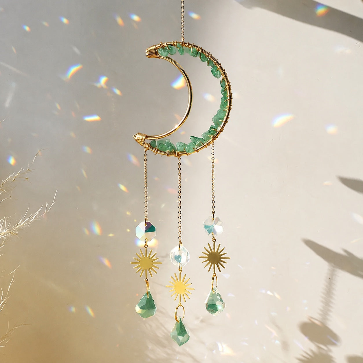 Attrape-Soleil Améthyste et Cristal — Suncatcher Lune — Lune Aventurine