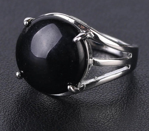 Bague Agate Noire Cabochon