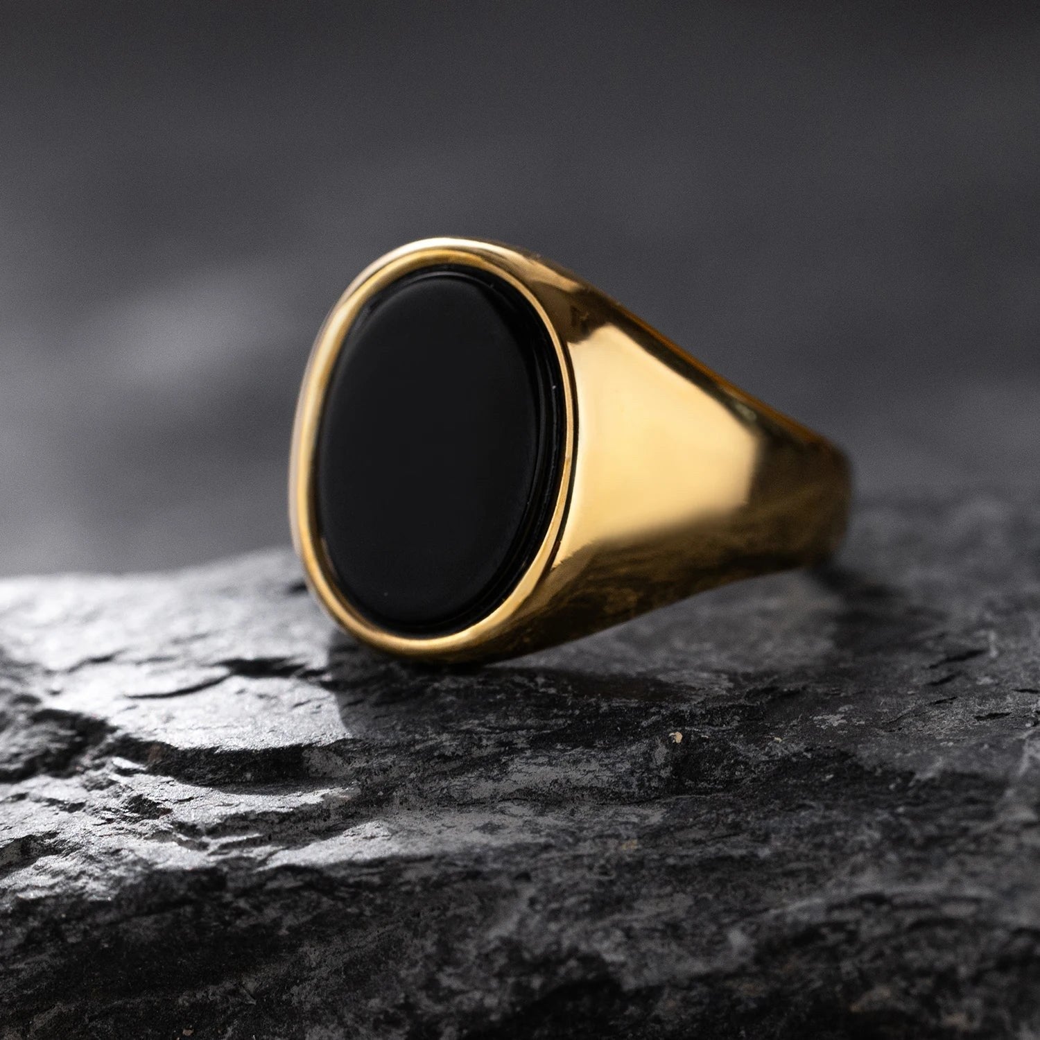 Bague Homme Onyx Noir Sertie