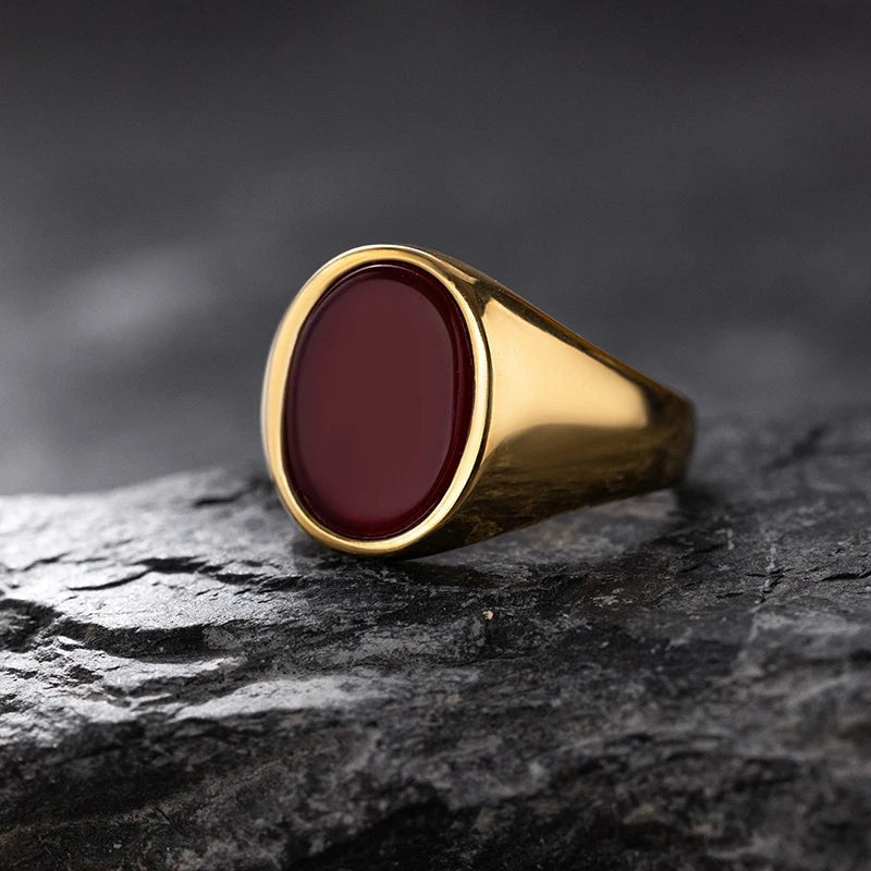Bague Homme Onyx Rouge Sertie
