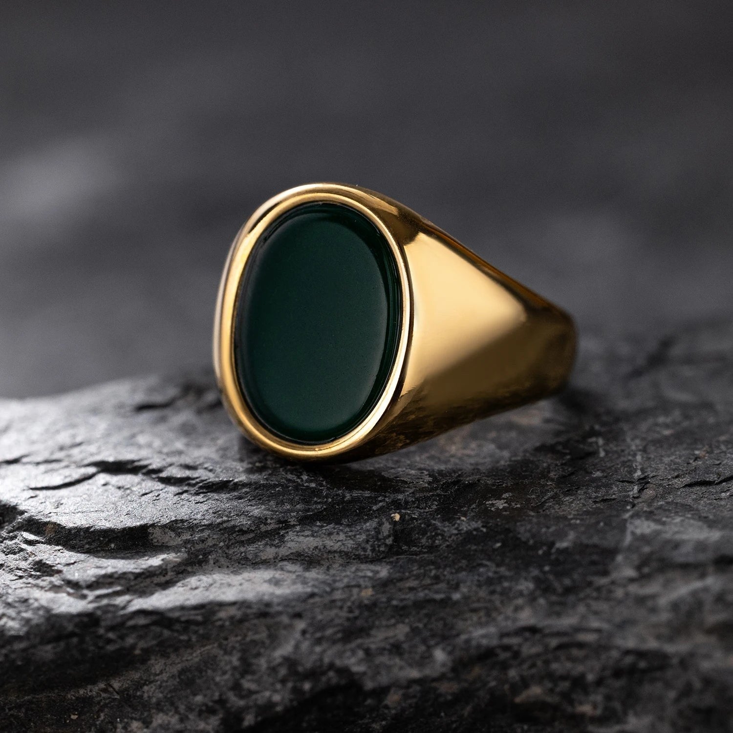 Bague Homme Onyx Vert Sertie