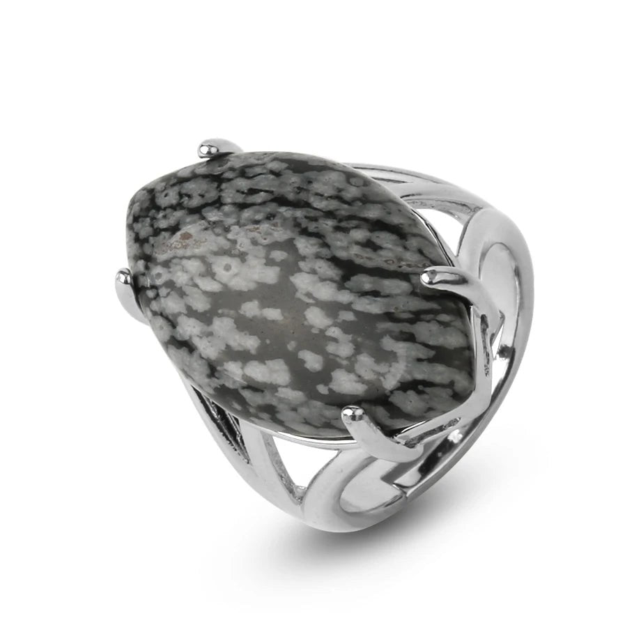 Bague Obsidienne Neige Réglable
