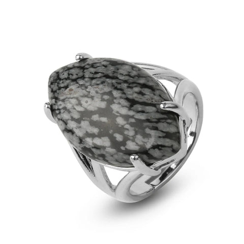 Bague Obsidienne Neige Réglable