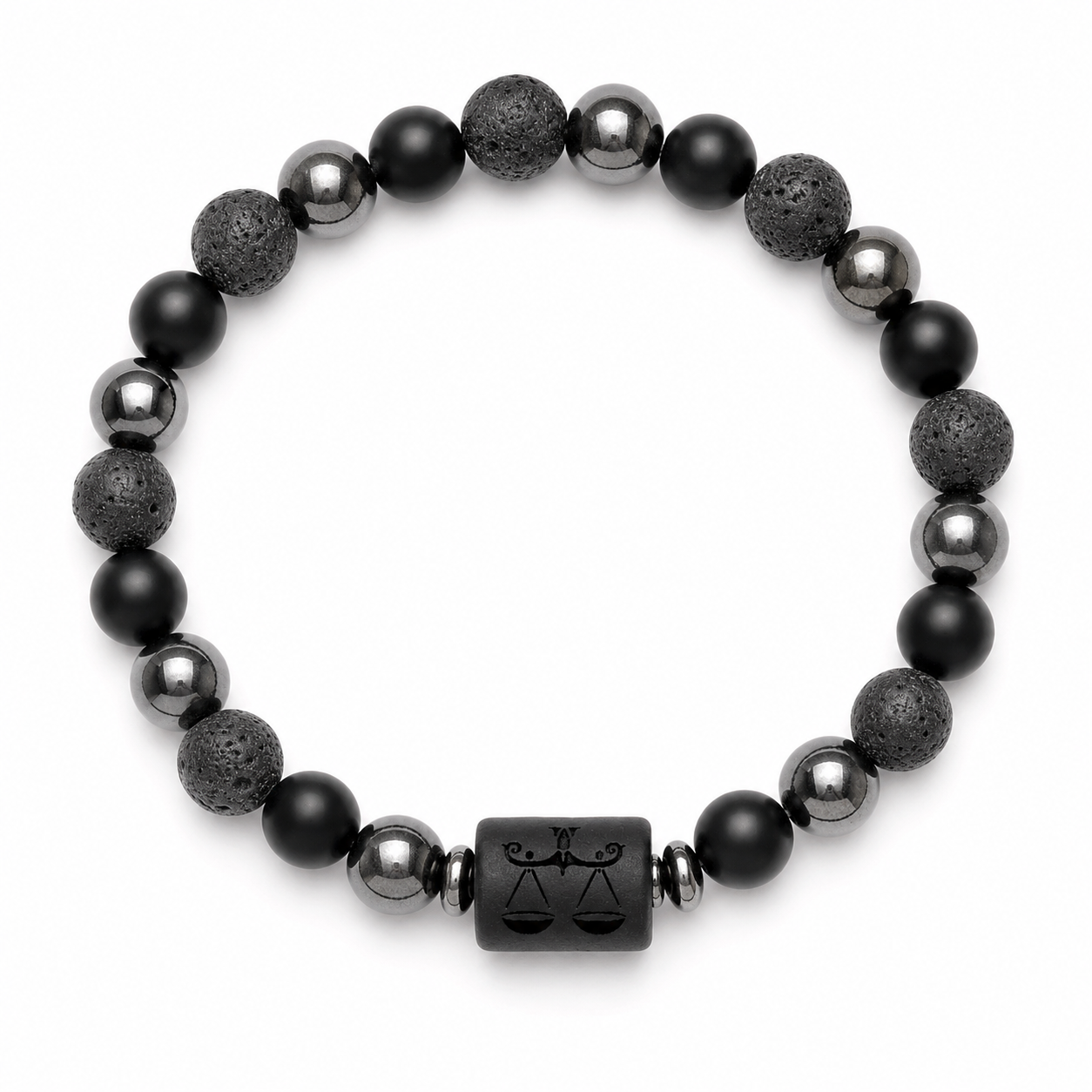 Bracelet signe astrologique Balance — lave, hématite et onyx | Source Sacrée
