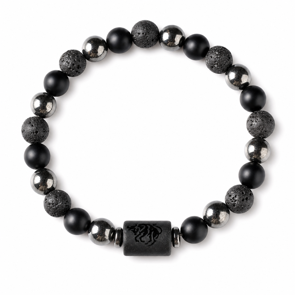 Bracelet signe astrologique Bélier — lave, hématite et onyx | Source Sacrée