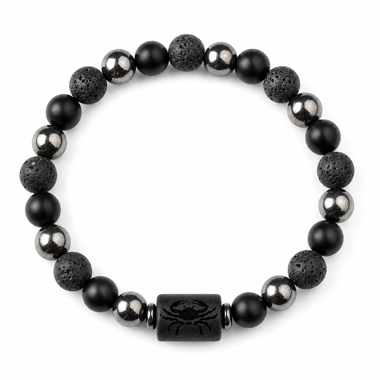 Bracelet signe astrologique Cancer — lave, hématite et onyx | Source Sacrée