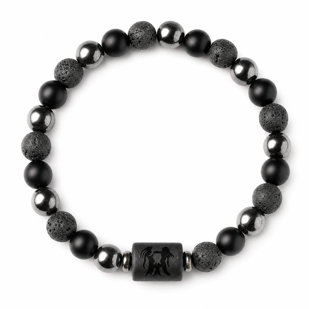 Bracelet signe astrologique Gémeaux — lave, hématite et onyx | Source Sacrée
