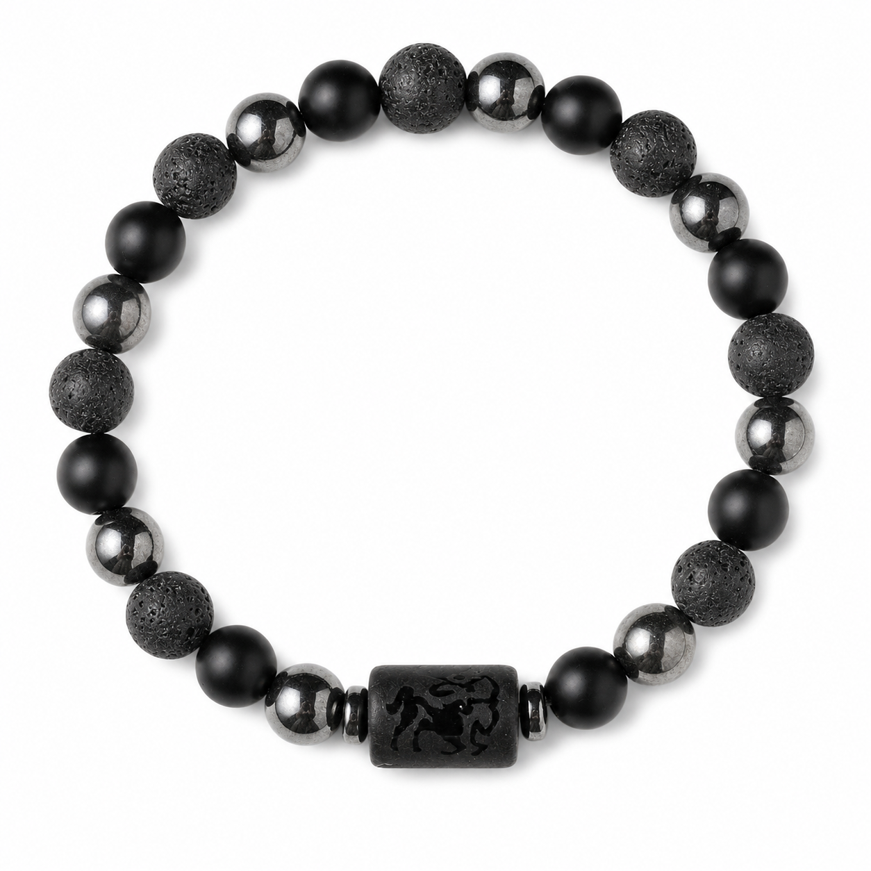 Bracelet signe astrologique Sagittaire — lave, hématite et onyx | Source Sacrée