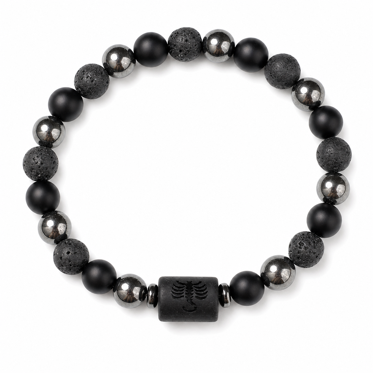 Bracelet signe astrologique Scorpion — lave, hématite et onyx | Source Sacrée
