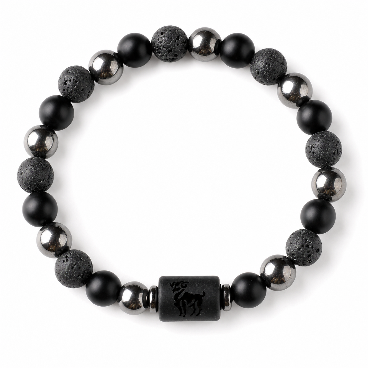Bracelet signe astrologique Taureau — lave, hématite et onyx | Source Sacrée