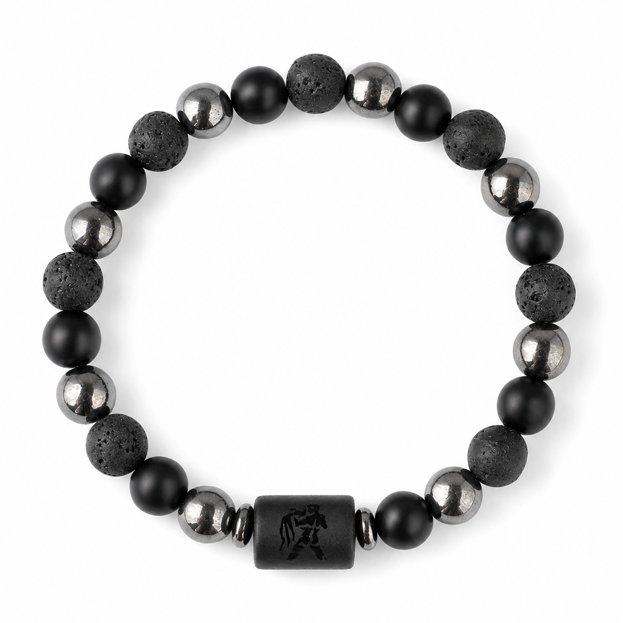Bracelet signe astrologique Verseau — lave, hématite et onyx | Source Sacrée