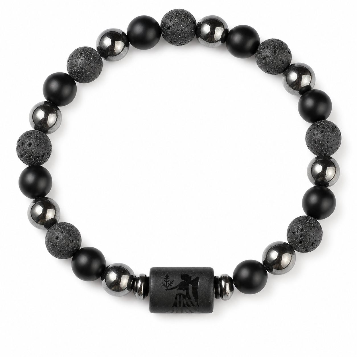 Bracelet signe astrologique Vierge — lave, hématite et onyx | Source Sacrée