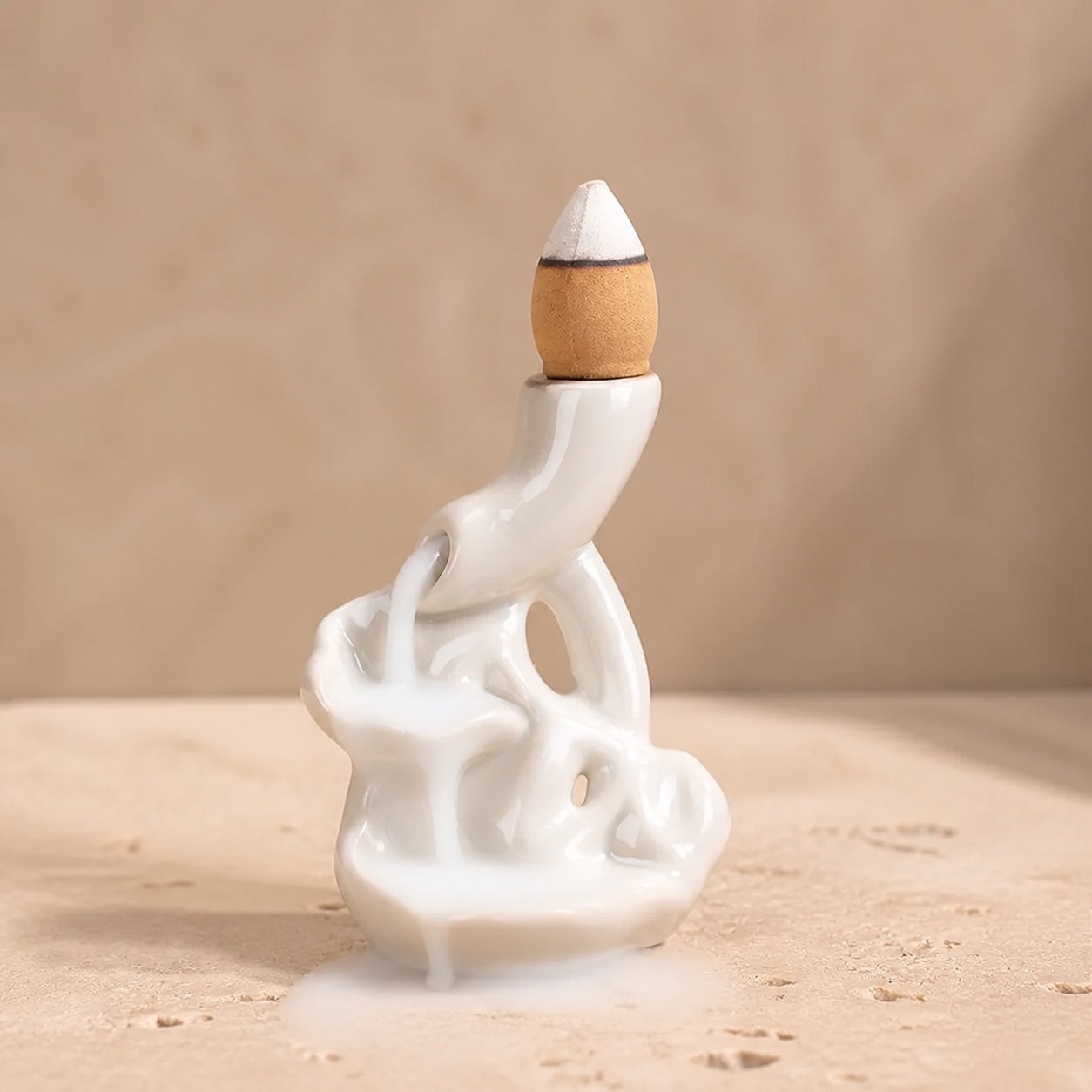 Brûle-Encens à Reflux en Céramique — Cascade de Fumée — Cascade Blanche
