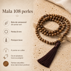 Mala 108 Perles en Bois Teinté Finition Vieillie à Pompon - lithothérapie | Source Sacrée