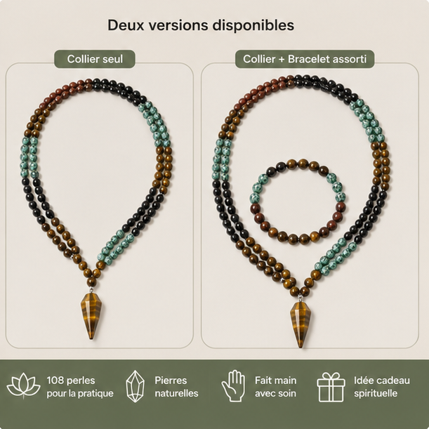 Collier Bouddhiste 108 Perles Chakra en Pierres Naturelles