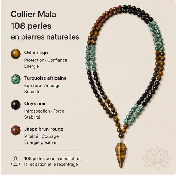 Collier Bouddhiste 108 Perles Chakra en Pierres Naturelles