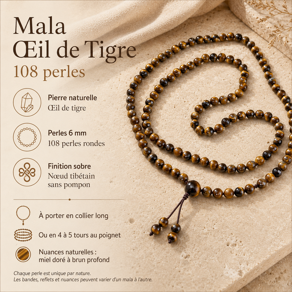 Mala Œil de Tigre 108 Perles 6 mm en Pierre Naturelle - lithothérapie | Source Sacrée