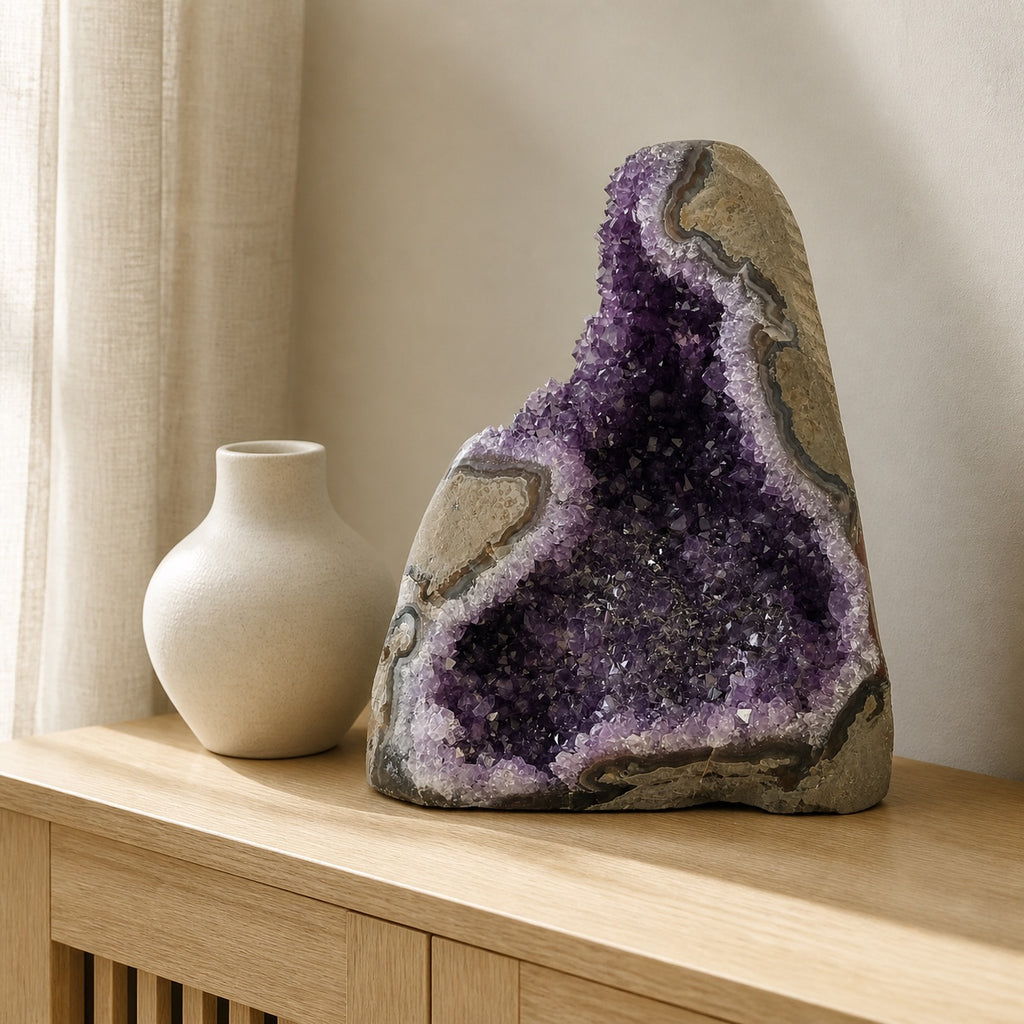 Géode d'Améthyste Naturelle — Amas de Cristaux Bruts — interieur