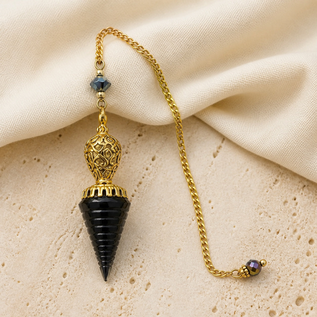 Pendule Divinatoire en Pierre Naturelle — Radiesthésie — Obsidienne Noire