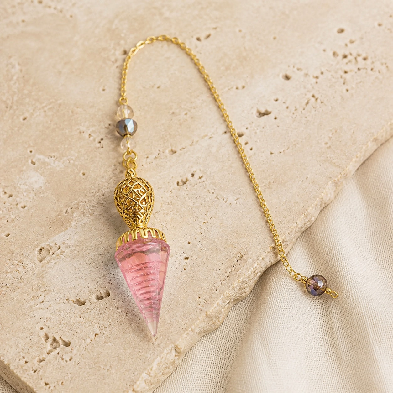 Pendule Divinatoire en Pierre Naturelle — Radiesthésie — Quartz Rose