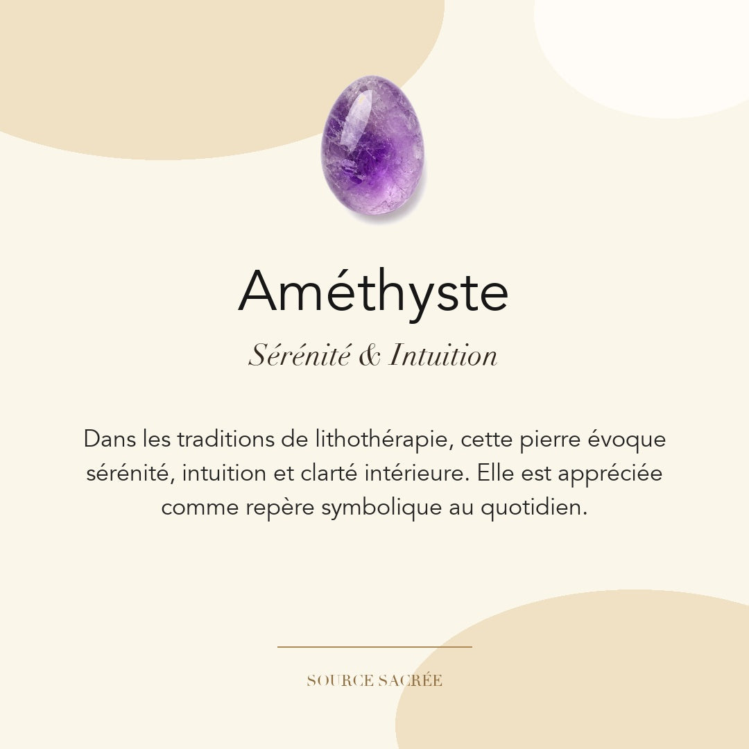 Améthyste : sérénité, intuition et clarté intérieure — symbolique traditionnelle