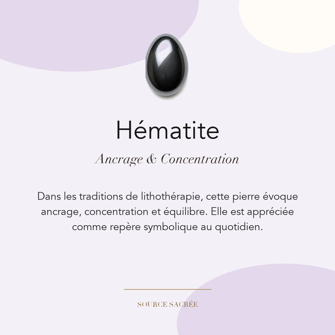 Hématite : ancrage, concentration et équilibre — symbolique traditionnelle