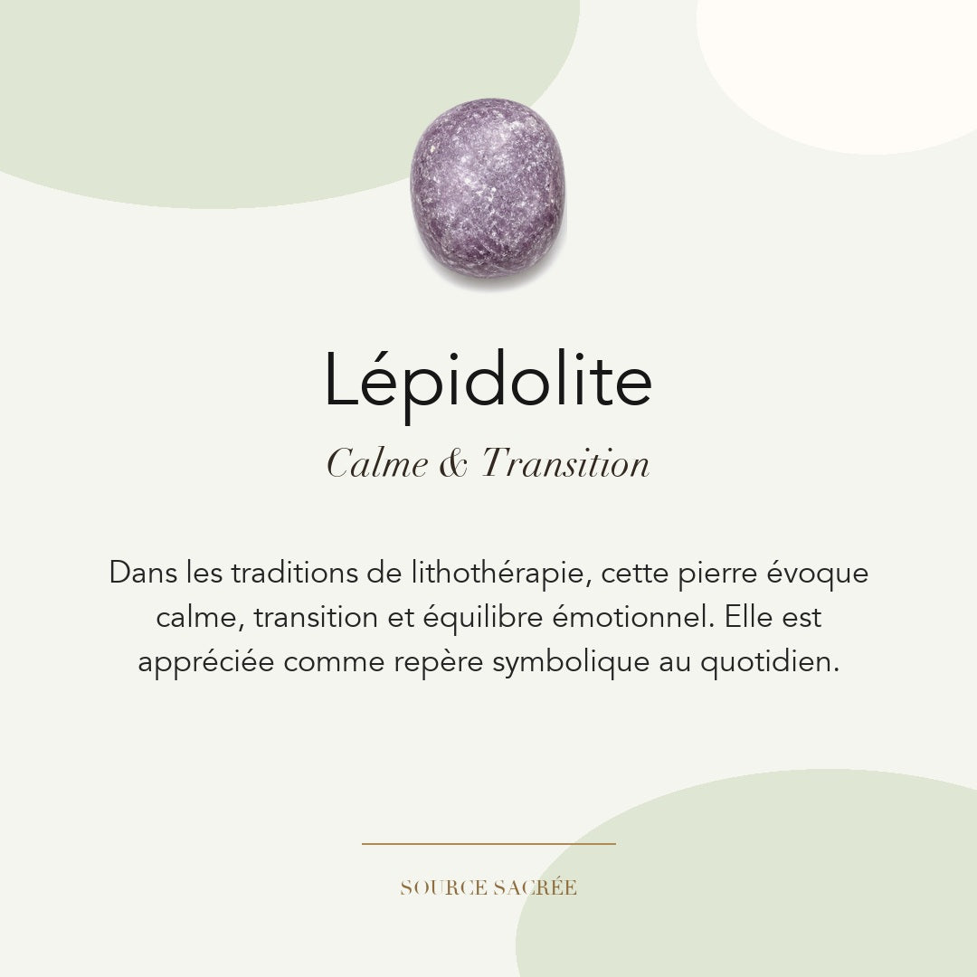 Lépidolite : calme, transition et équilibre émotionnel — symbolique traditionnelle