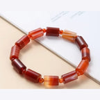 Bracelet agate rubanée cornaline 8 mm, perles tubes rouge orangé