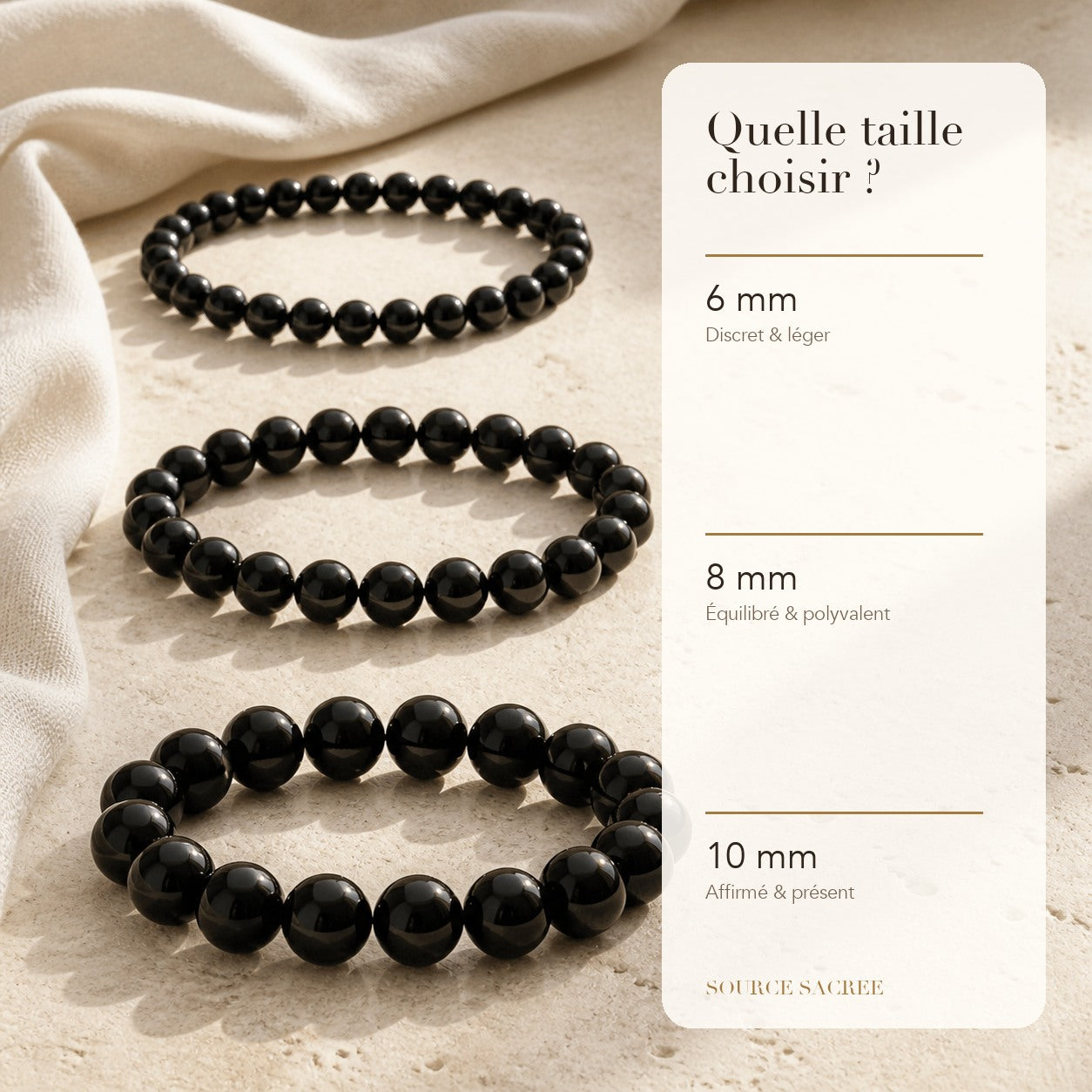 Bracelet Pierre de Lave : comparaison des perles 6 mm, 8 mm et 10 mm