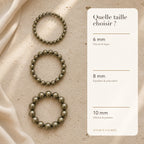 Bracelet Pyrite : comparaison des perles 6 mm, 8 mm et 10 mm