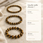 Bracelet Oeil de Tigre : comparaison des perles 6 mm, 8 mm et 10 mm