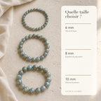 Bracelet Labradorite : comparaison des perles 6 mm, 8 mm et 10 mm