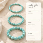 Bracelet Amazonite : comparaison des perles 6 mm, 8 mm et 10 mm