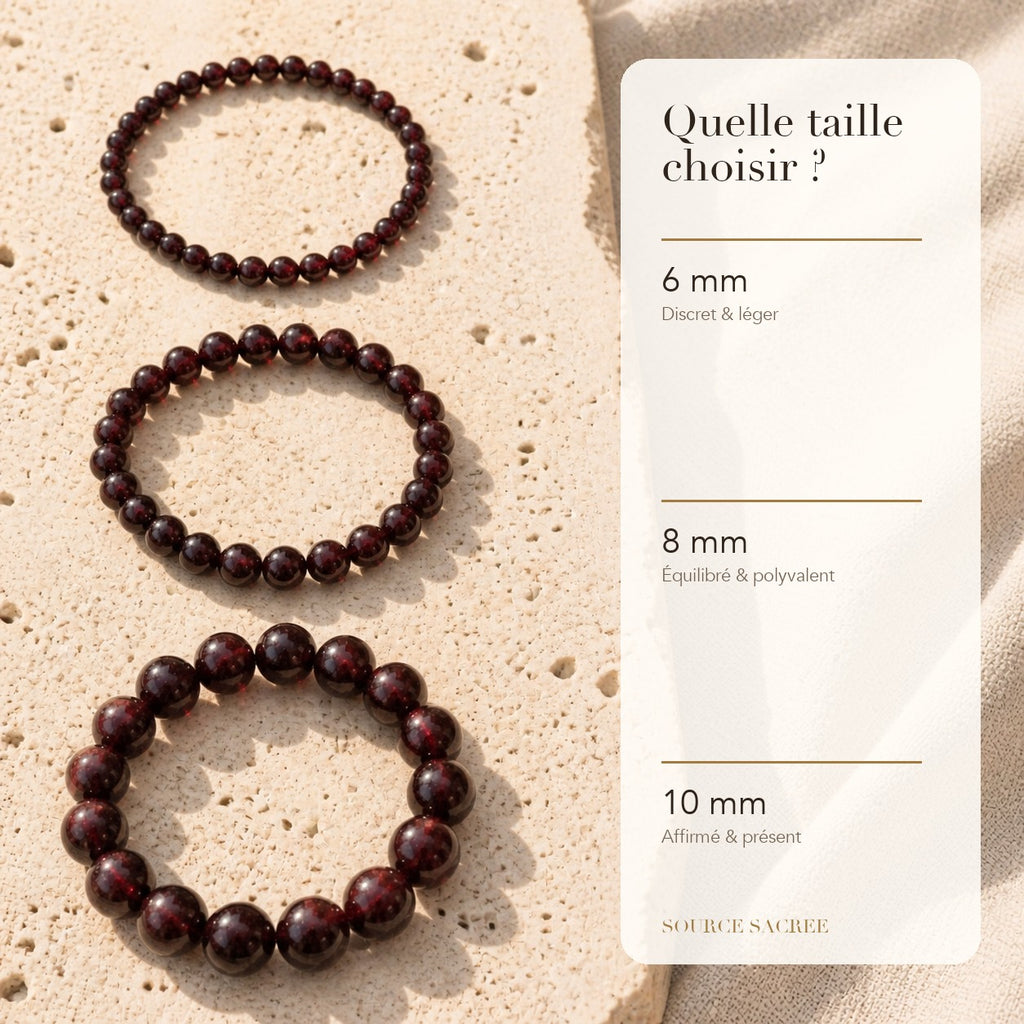 Bracelet Grenat : comparaison des perles 6 mm, 8 mm et 10 mm