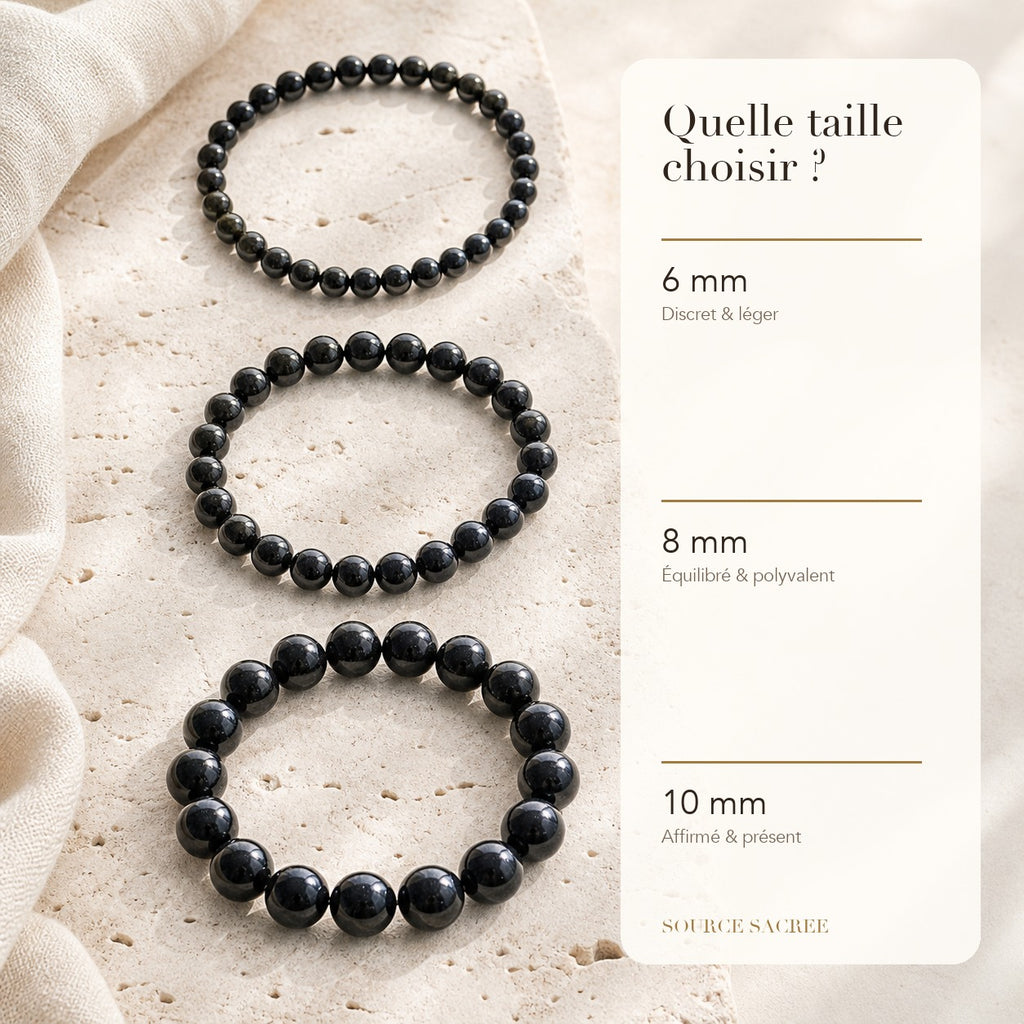 Bracelet Onyx Noir : comparaison des perles 6 mm, 8 mm et 10 mm